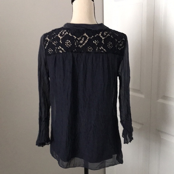 NICOLE Women Navy Blue Bell Sleeves 100% Silk Boho Blouse | M - Picture 8 of 13